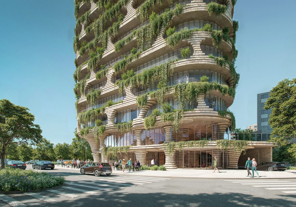 把高樓做成一件陶器：石材層疊、植栽溢出陽台，隈研吾在厄瓜多的首件住宅案亮相