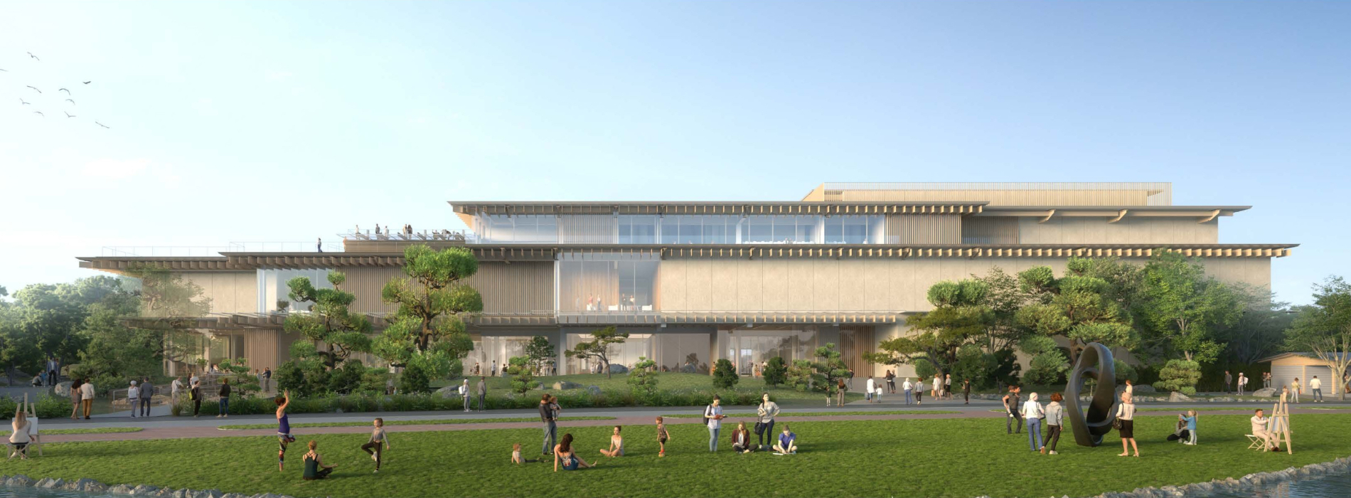 新福岡縣立美術館 2029 年開館！隈研吾以層疊屋簷呼應日本庭園，佐藤卓操刀視覺識別