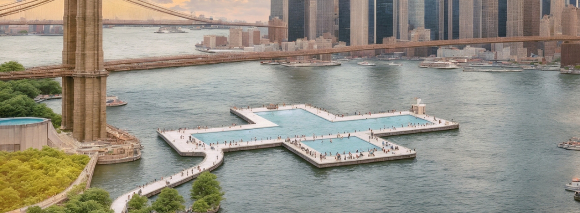 重回城市河流游泳!紐約東河 + POOL 十字浮動泳池亮相,以池壁過濾河水、2024夏天開放測試