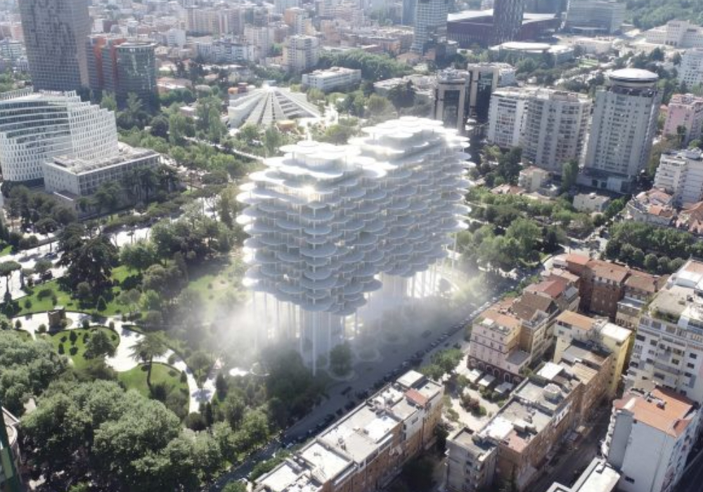 在公園上方，蓋一片會下雨的雲：BIG 新作以層疊白色圓盤、倒置噴泉打造城市新風景