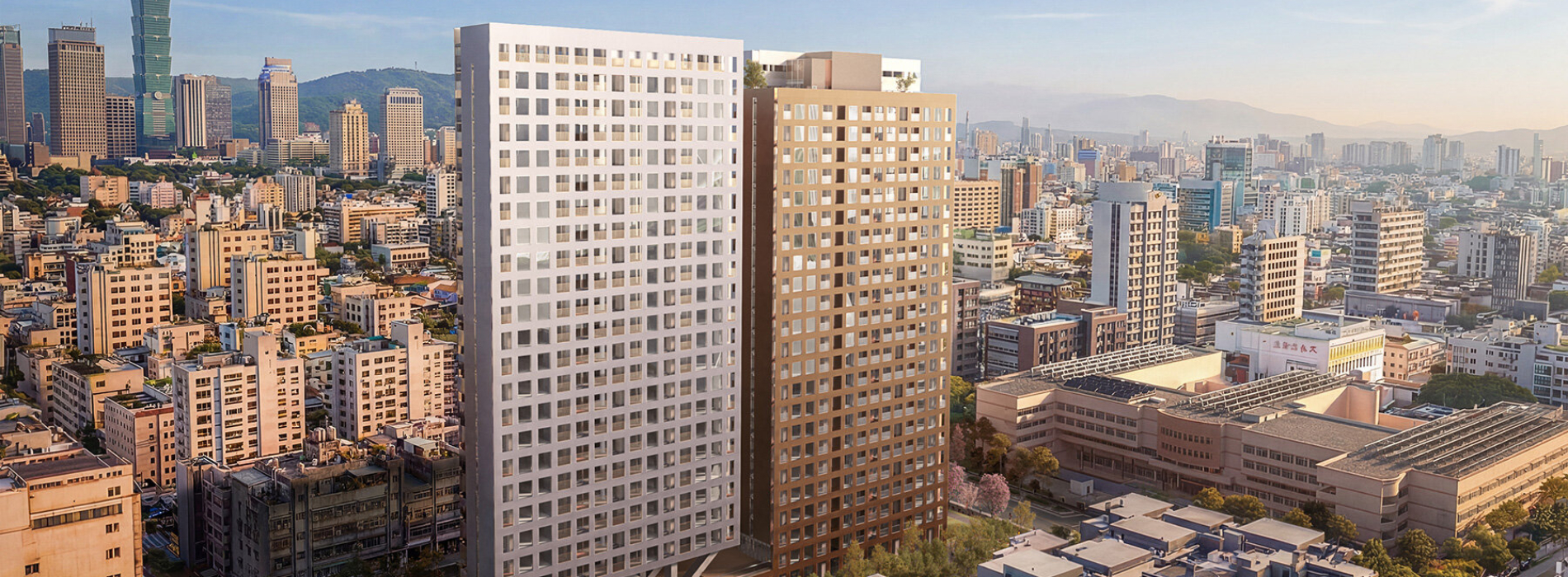 OMA 台北住宅新作：居民直接委託改建松山老社區，四個交錯量體組成 24 層住宅雙塔